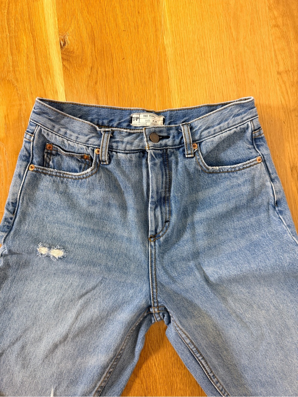 Free People Distressed Light Wash Straight Leg High Rise Jeans Size 28 - Picture 6 of 12
